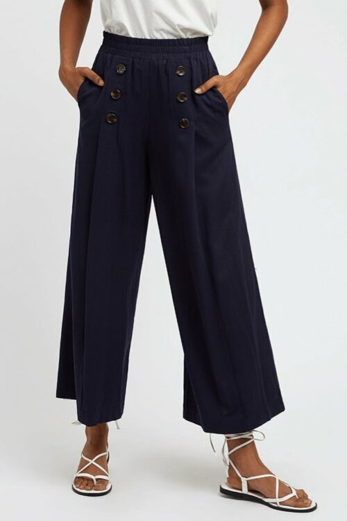 Wide Leg Cropped Trouser Navy