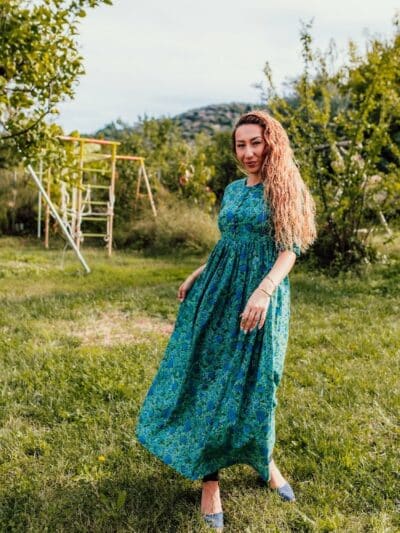 Maxi Βαμβακερό Φόρεμα, Πράσινο