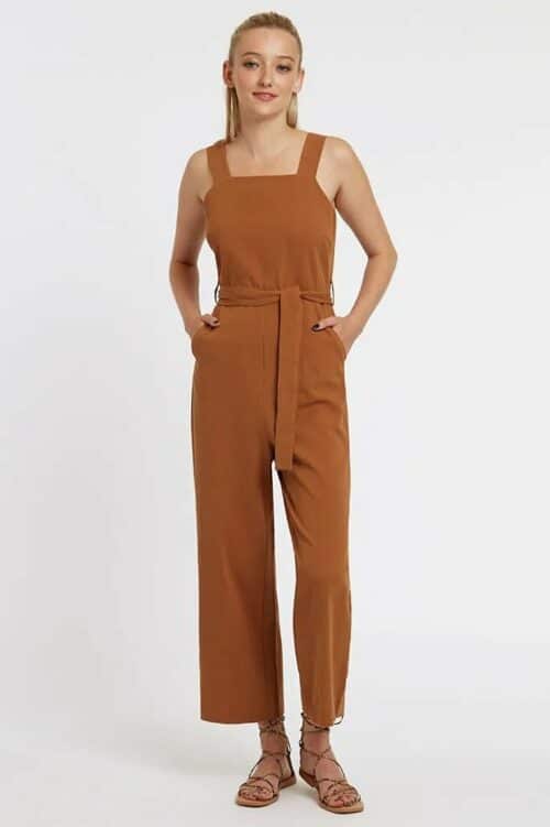 Strappy Cropped Jumpsuit Tan