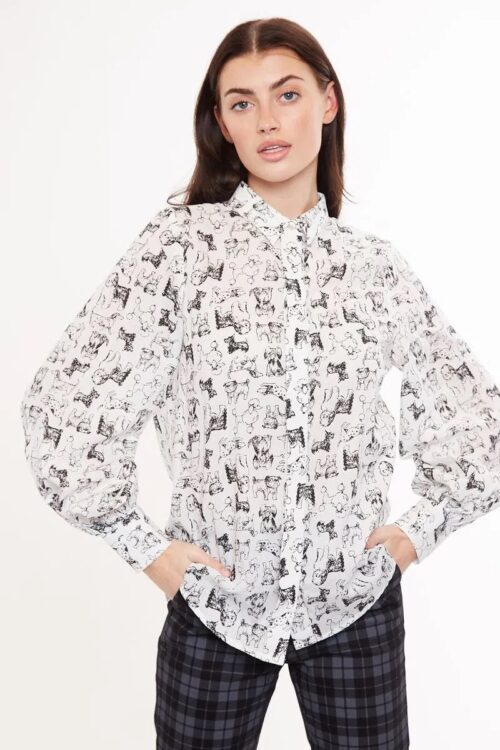 Γυναικείο βαμβακερό πουκάμισο με σκυλάκια