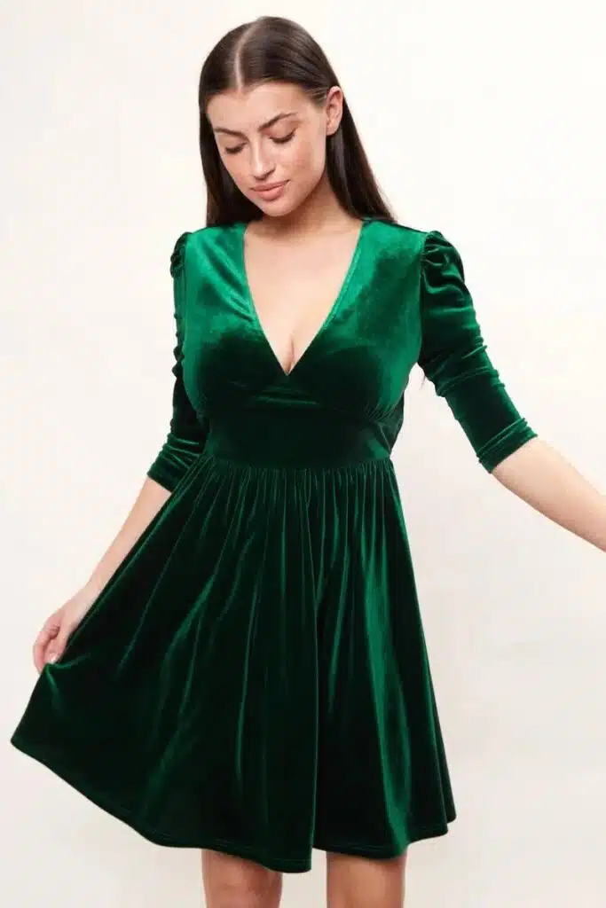 Mini βελούδινο φόρεμα, Πράσινο