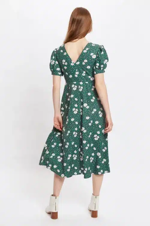 Midi Φόρεμα V Πλάτη, Πράσινο