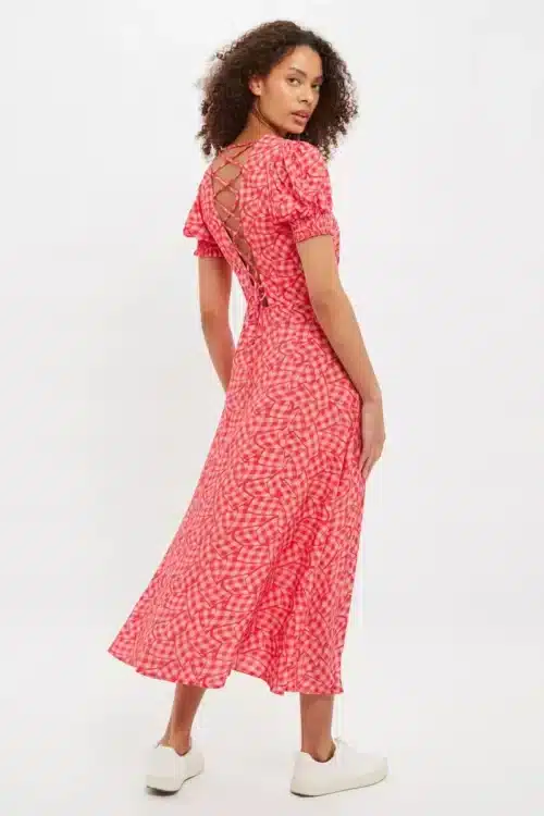 Midi Φόρεμα με Πλεχτή Πλάτη, Ροζ