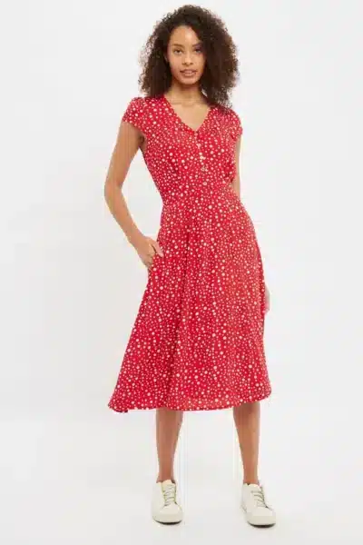 Midi Φόρεμα με Τσέπες, Κόκκινο