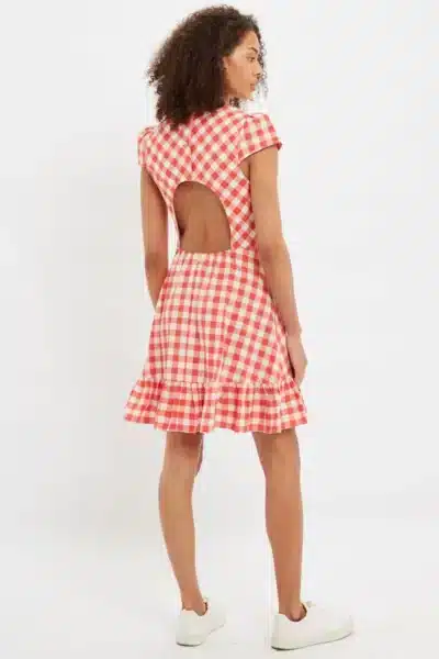 Mini Φόρεμα με Ανοιχτή Πλάτη, Picnic Καρό, Κόκκινο