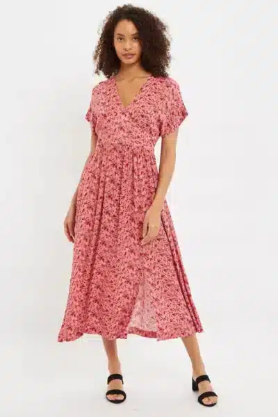 Midi Ροζ Φόρεμα Αγριολούλουδα