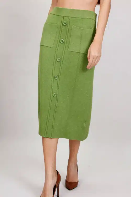 Πλεκτή Πένσιλ Φούστα με Κουμπιά, Πράσινη