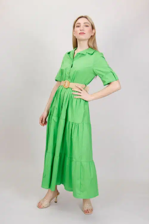 Σεμιζιέ Φόρεμα με Ζώνη, Πράσινο