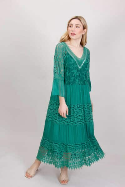 Μακρύ Φόρεμα Μετάξι Δαντέλα, Πράσινο