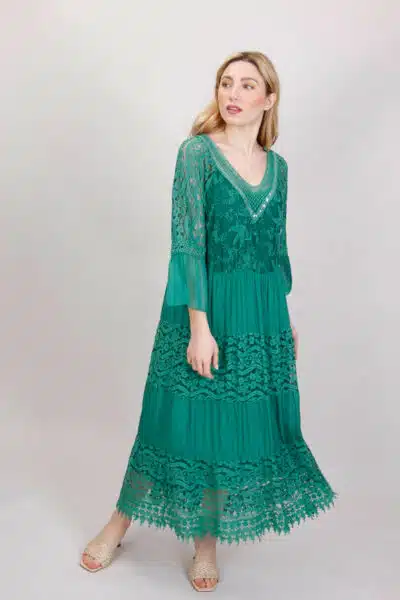 Μακρύ Φόρεμα Μετάξι Δαντέλα, Πράσινο