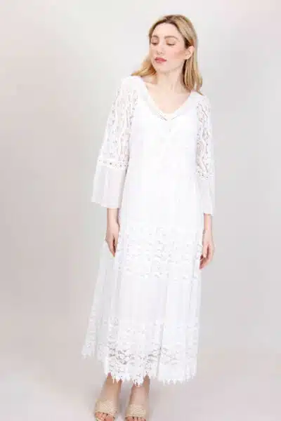 Μακρύ Φόρεμα Μετάξι Δαντέλα, Λευκό
