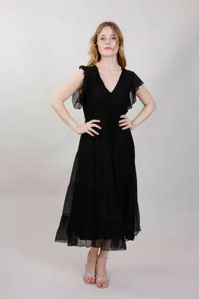 Μεταξωτό Cocktail Φόρεμα, Μαύρο