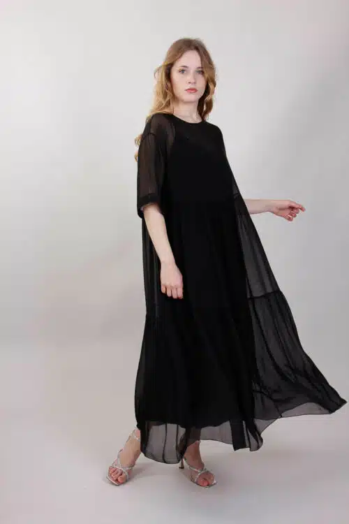 Μεταξωτό Ριχτό Φόρεμα, Μαύρο