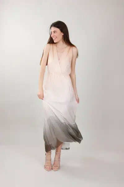 Χρωματιστό Μεταξωτό Φόρεμα, Ιβουάρ