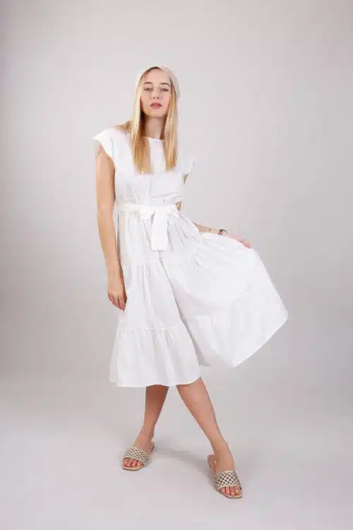 Μίντι Βαμβακερό Φόρεμα, Λευκό