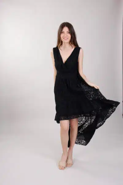 Ασύμμετρο Φόρεμα Δαντέλα, Μαύρο