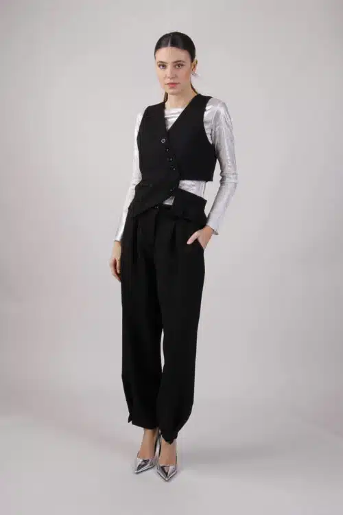 Elegant Παντελόνι με Κουμπί στον Αστράγαλο, Μαύρο