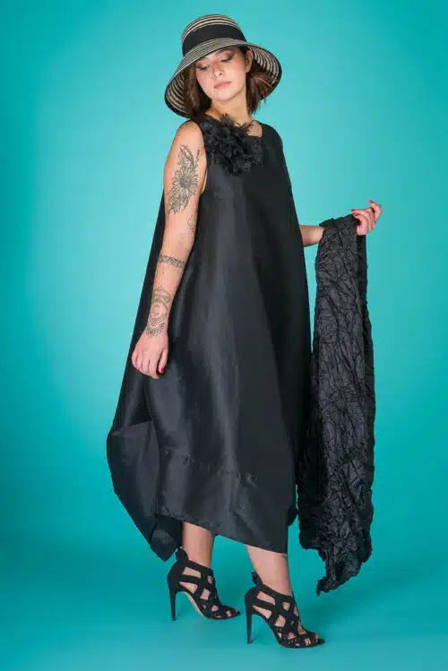 Maxi Φόρεμα Ταφτάς, Μαύρο