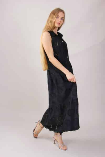 Αμάνικο Φόρεμα Δαντέλα, Μαύρο
